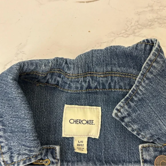 Cherokee Girls Sz L 10/12 Sleeveless Blue Jean Denim Jacket Button Up Cotton​ - Picture 3 of 4